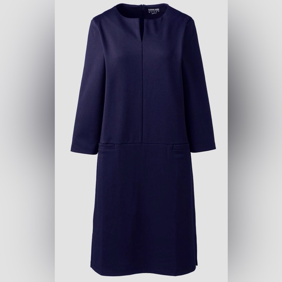 Lands End Ponte 3/4 Sleeve split neck shift dress - Picture 3 of 4